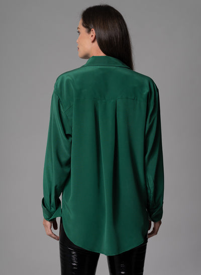 SHEENA FOREST OVERSIZED SILK CREPE DE CHINE EVERYDAY BLOUSE