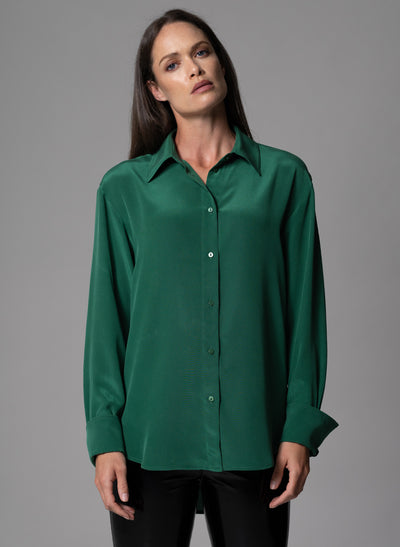 SHEENA FOREST OVERSIZED SILK CREPE DE CHINE EVERYDAY BLOUSE