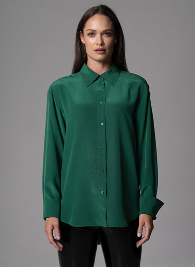 SHEENA FOREST OVERSIZED SILK CREPE DE CHINE EVERYDAY BLOUSE