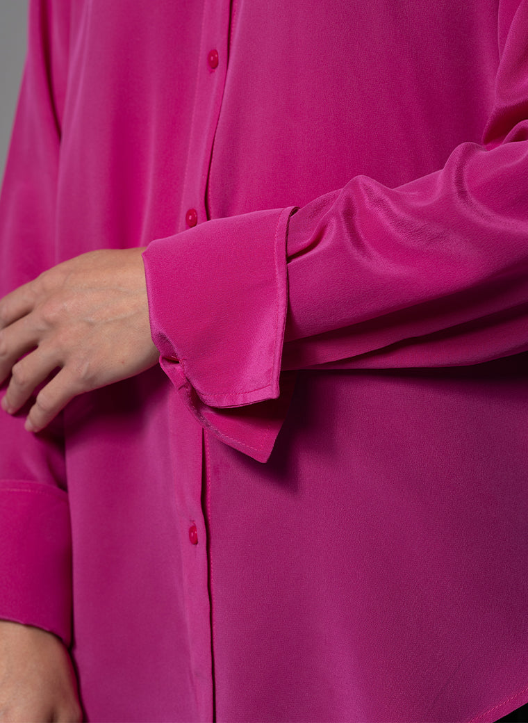 SHEENA MAGENTA OVERSIZED SILK CREPE DE CHINE EVERYDAY BLOUSE