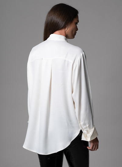 SHEENA IVORY OVERSIZED DRAPE SATIN EVERYDAY BLOUSE