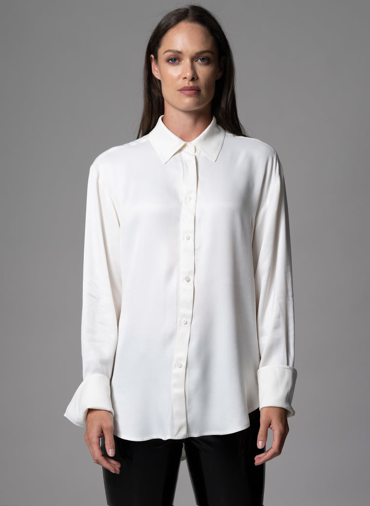 SHEENA IVORY OVERSIZED DRAPE SATIN EVERYDAY BLOUSE