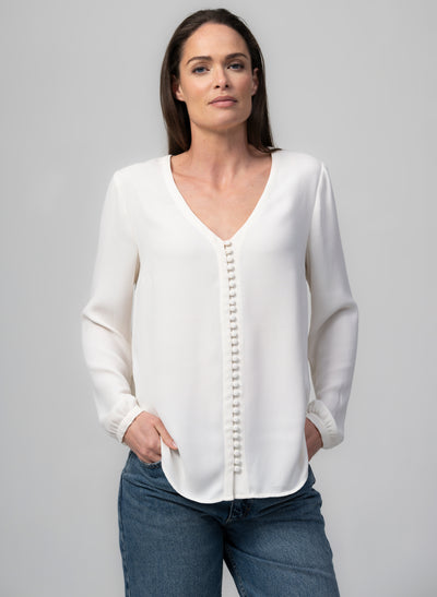 Sophie V-Neck Loose Fit Ivory Blouse