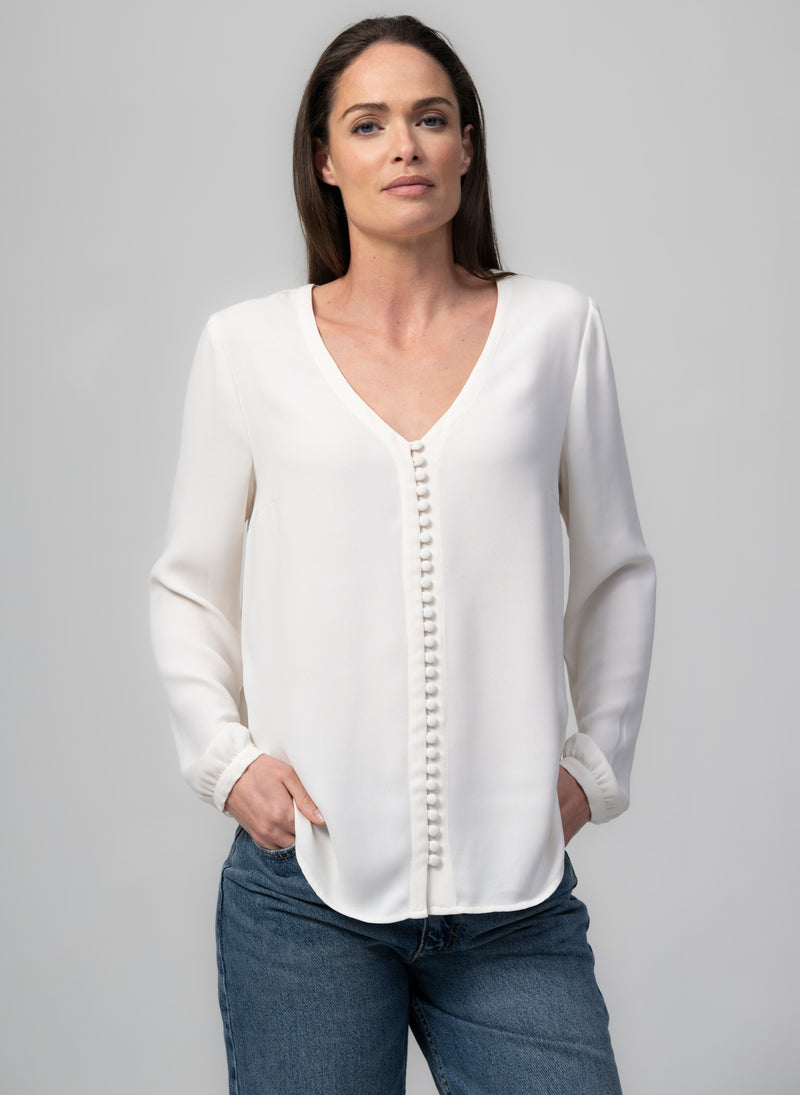 Sophie V-Neck Loose Fit Ivory Blouse