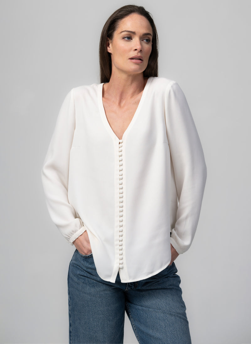 Sophie V-Neck Loose Fit Ivory Blouse