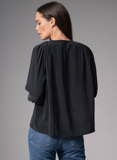 SORAYA BLACK CONTEMPORARY SANDWASHED CREPE SILK BLOUSE