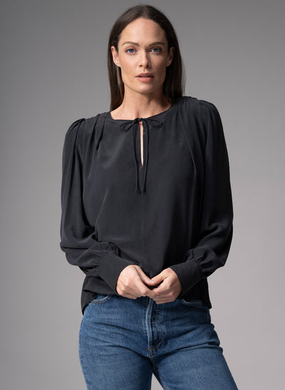 SORAYA BLACK CONTEMPORARY SANDWASHED CREPE SILK BLOUSE