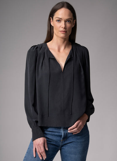 SORAYA BLACK CONTEMPORARY SANDWASHED CREPE SILK BLOUSE