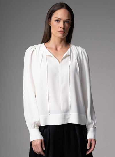 SORAYA IVORY CONTEMPORARY SANDWASHED CREPE SILK BLOUSE