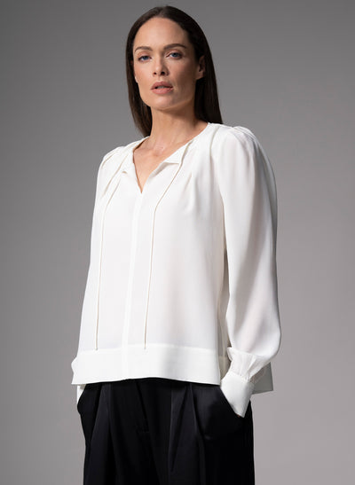 SORAYA IVORY CONTEMPORARY SANDWASHED CREPE SILK BLOUSE