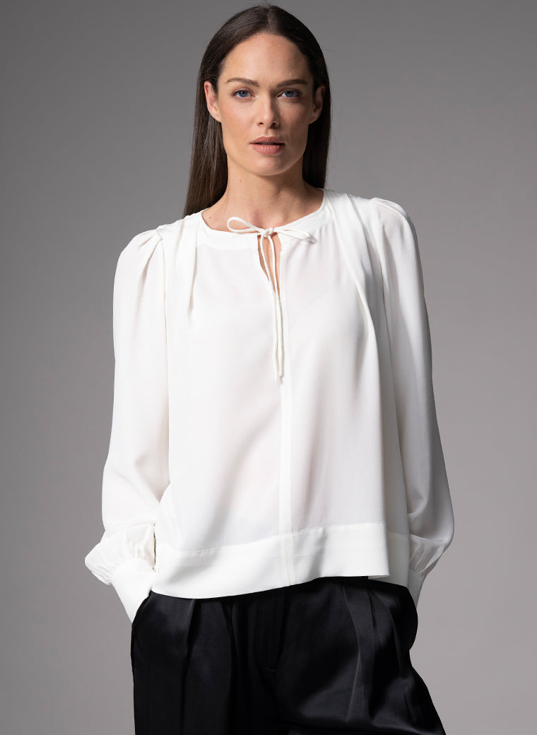 SORAYA IVORY CONTEMPORARY SANDWASHED CREPE SILK BLOUSE