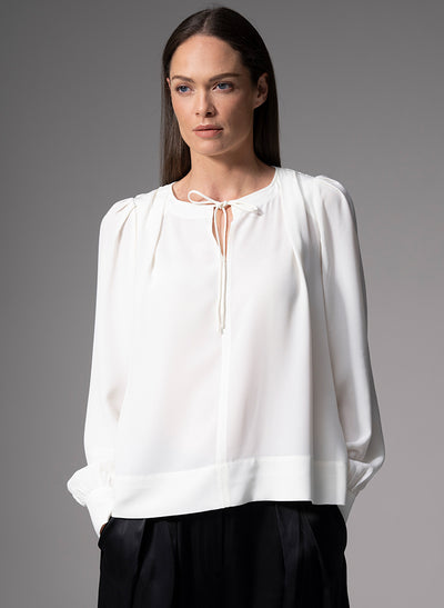 SORAYA IVORY CONTEMPORARY SANDWASHED CREPE SILK BLOUSE