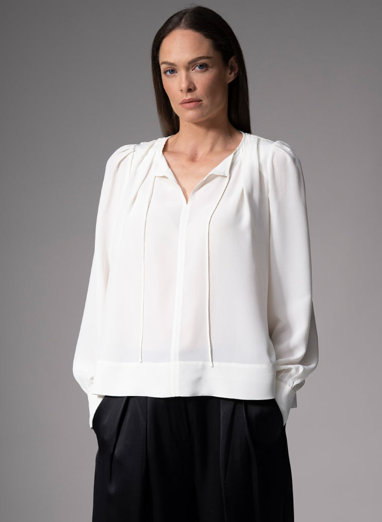 SORAYA IVORY CONTEMPORARY SANDWASHED CREPE SILK BLOUSE