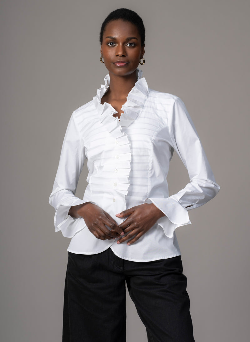 Suzanna Tuxedo Ruffle Cotton Shirt