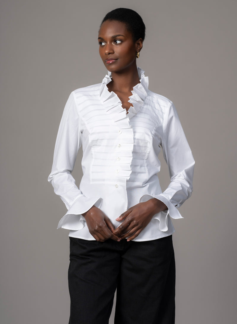 white ruffle dress shirt Ruffled Cotton Shirt