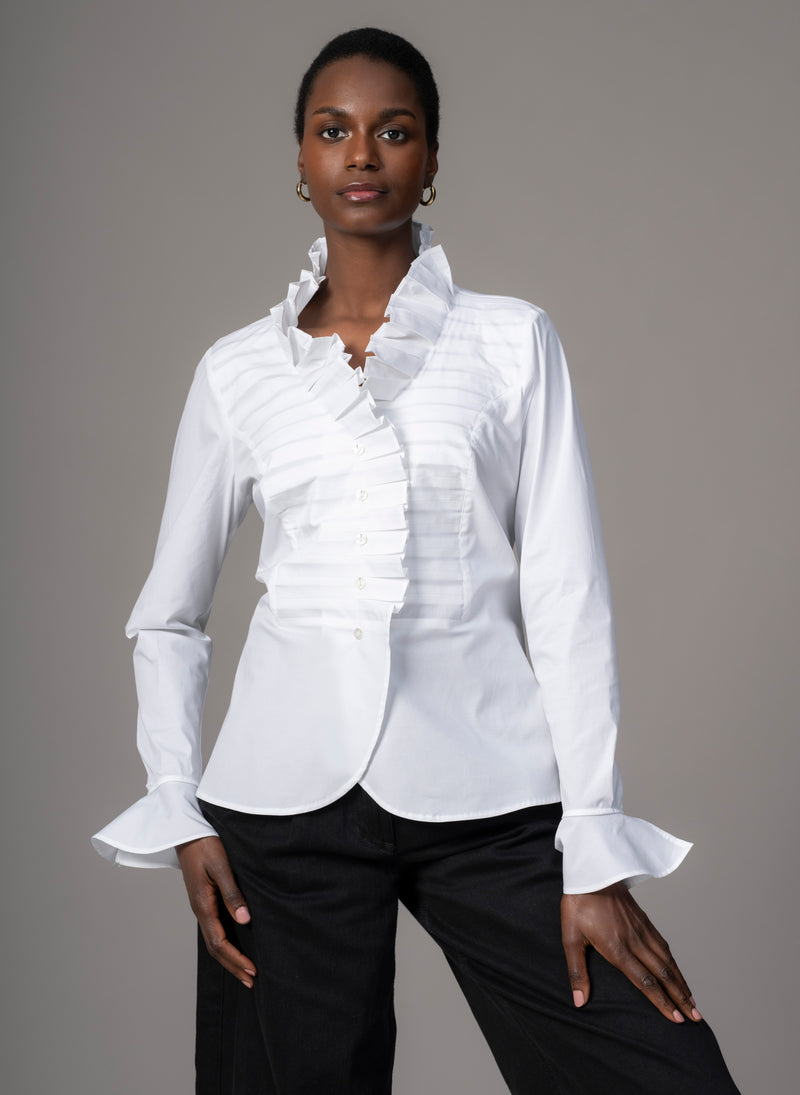 Suzanna Tuxedo Ruffle Cotton Shirt