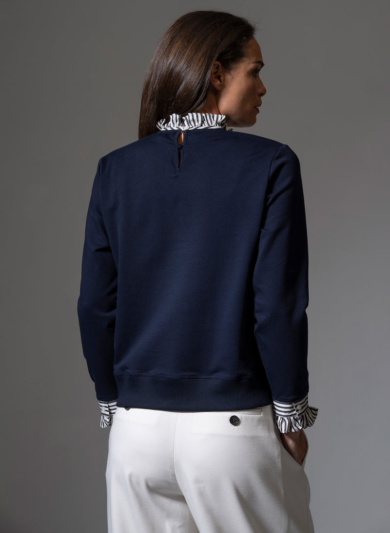 Thea Navy with Stone & Navy Stripe Trim Sweatshirt