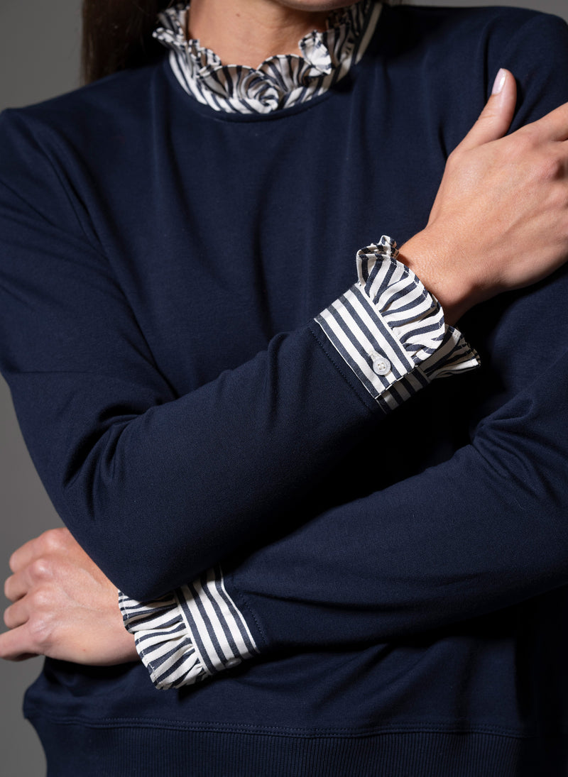 Thea Navy with Stone & Navy Stripe Trim Sweatshirt