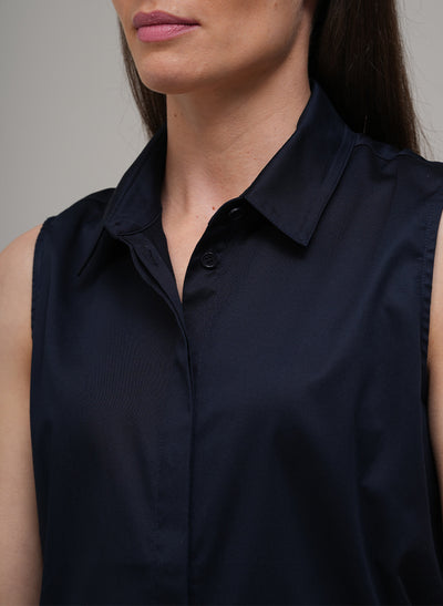 TORY SLEEVELESS BASIC SLEEVELESS COTTON SHIRT IN NAVY