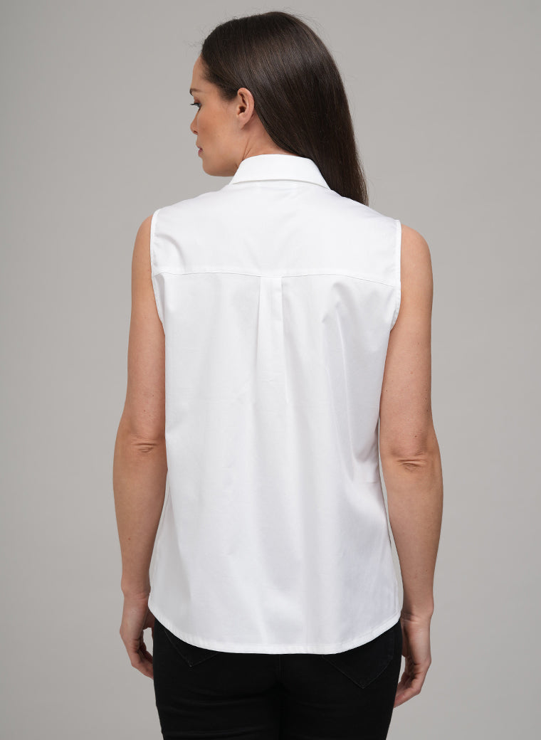 TORY SLEEVELESS BASIC SLEEVELESS COTTON SHIRT IN WHITE