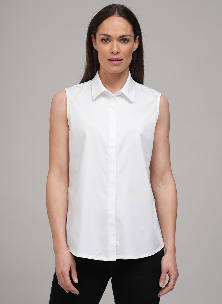 TORY SLEEVELESS BASIC SLEEVELESS COTTON SHIRT IN WHITE