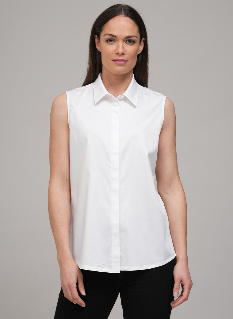 TORY SLEEVELESS BASIC SLEEVELESS COTTON SHIRT IN WHITE