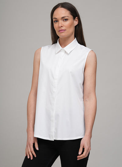 TORY SLEEVELESS BASIC SLEEVELESS COTTON SHIRT IN WHITE