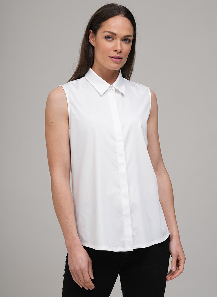 TORY SLEEVELESS BASIC SLEEVELESS COTTON SHIRT IN WHITE
