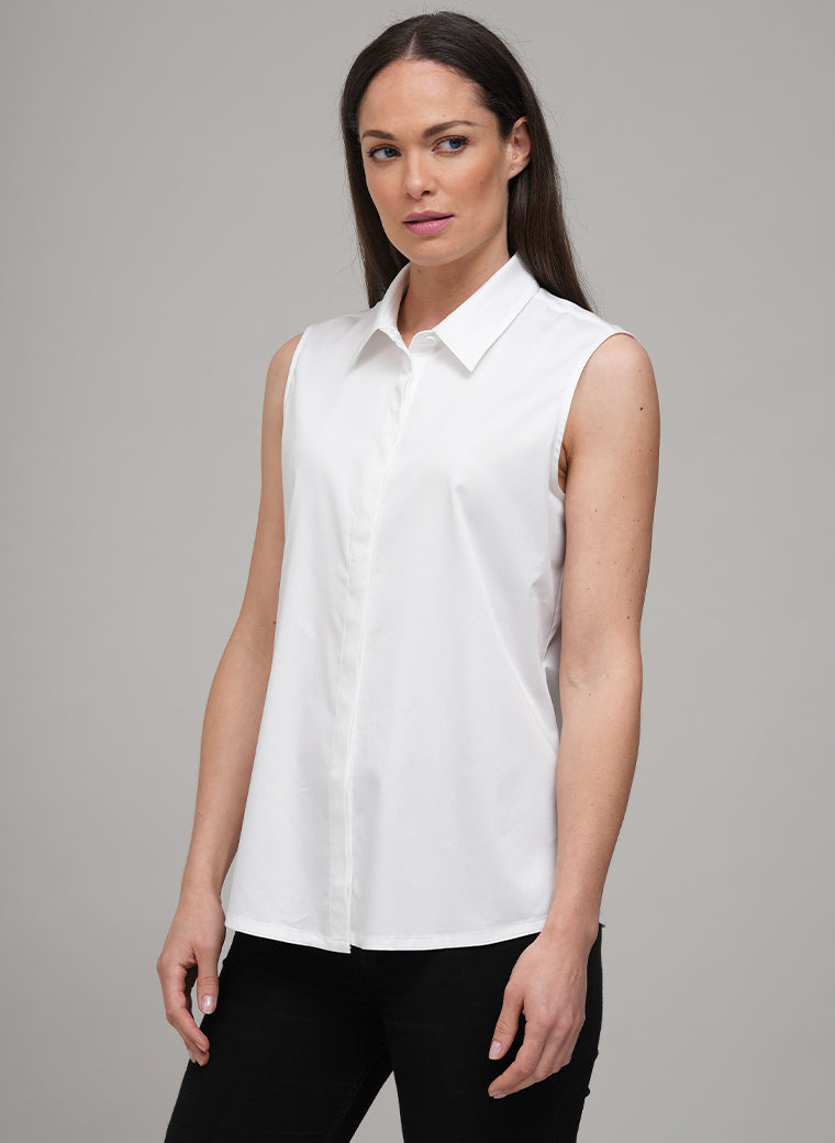 TORY SLEEVELESS BASIC SLEEVELESS COTTON SHIRT IN WHITE