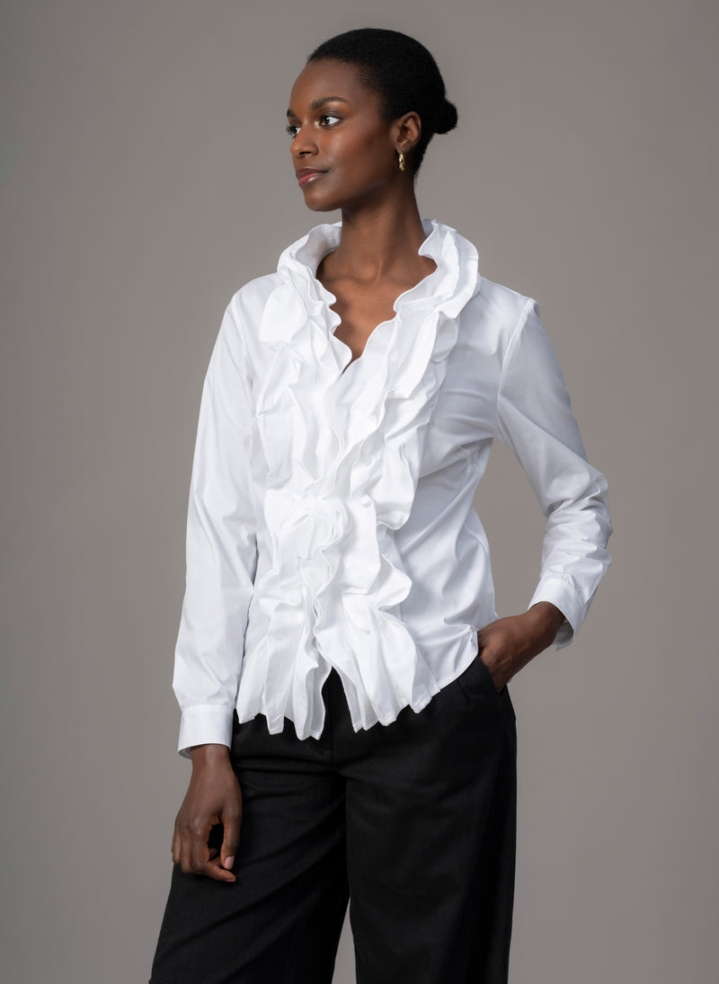 Venice Ruffle Front Long Sleeved Shirt