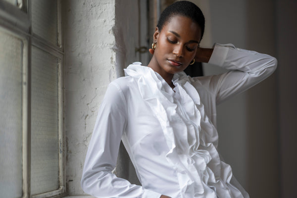 Women's Victorian Blouse With High Lace Collar - Gothic Edwardian Style Top