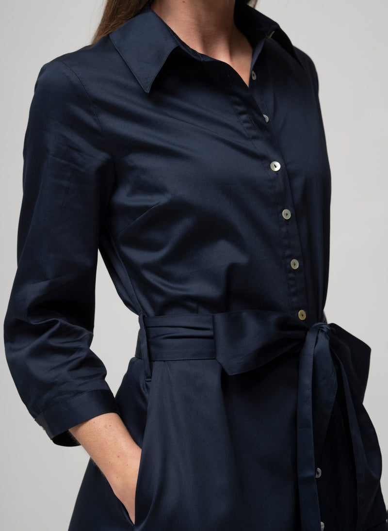 VERONICA NAVY COTTON BUTTON DOWN MIDAXI SHIRT DRESS