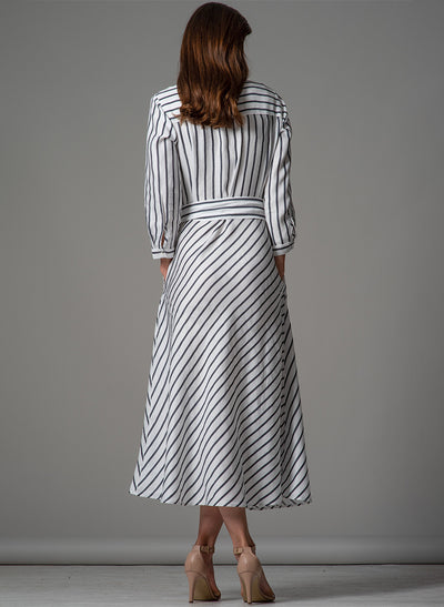 VERONICA COTTON BUTTON DOWN MIDAXI SHIRT DRESS IN NAVY AND WHITE STRIPE