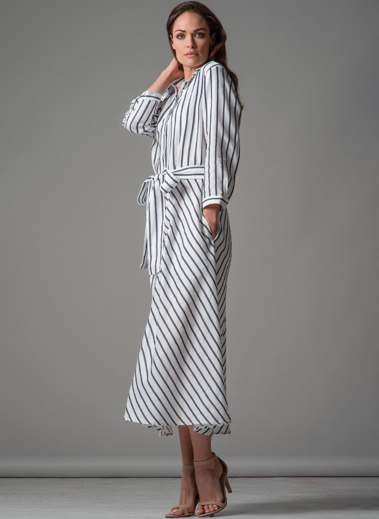 VERONICA COTTON BUTTON DOWN MIDAXI SHIRT DRESS IN NAVY AND WHITE STRIPE