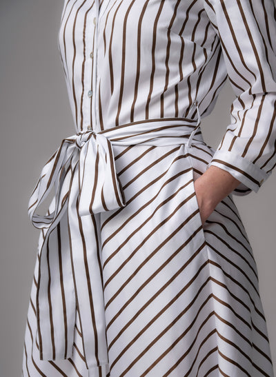 Veronica Chocolate & White Stripe Cotton Button Down Midaxi Shirt Dress
