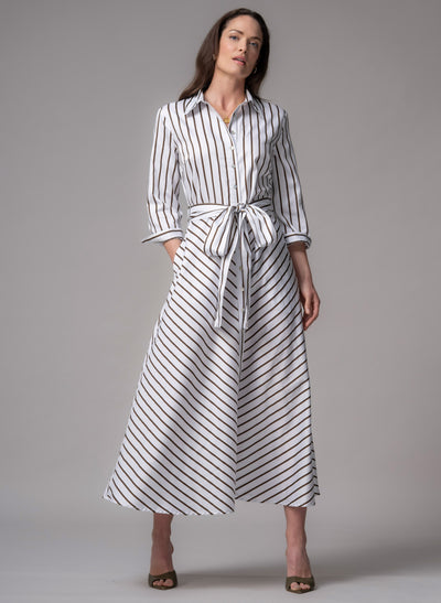 Veronica Chocolate & White Stripe Cotton Button Down Midaxi Shirt Dress