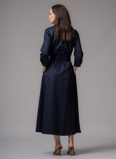 Veronica Navy Cotton Button Down Midaxi Shirt Dress