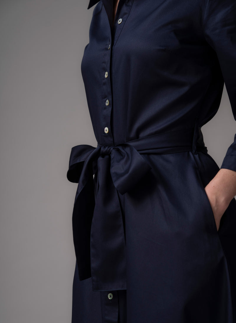 Veronica Navy Cotton Button Down Midaxi Shirt Dress