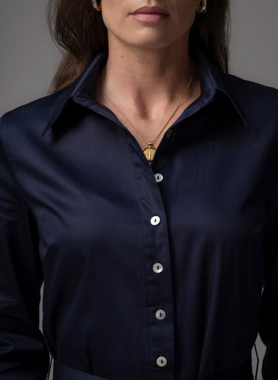 Veronica Navy Cotton Button Down Midaxi Shirt Dress