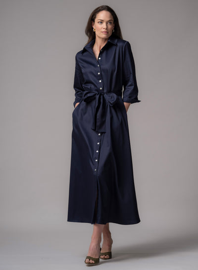 Veronica Navy Cotton Button Down Midaxi Shirt Dress