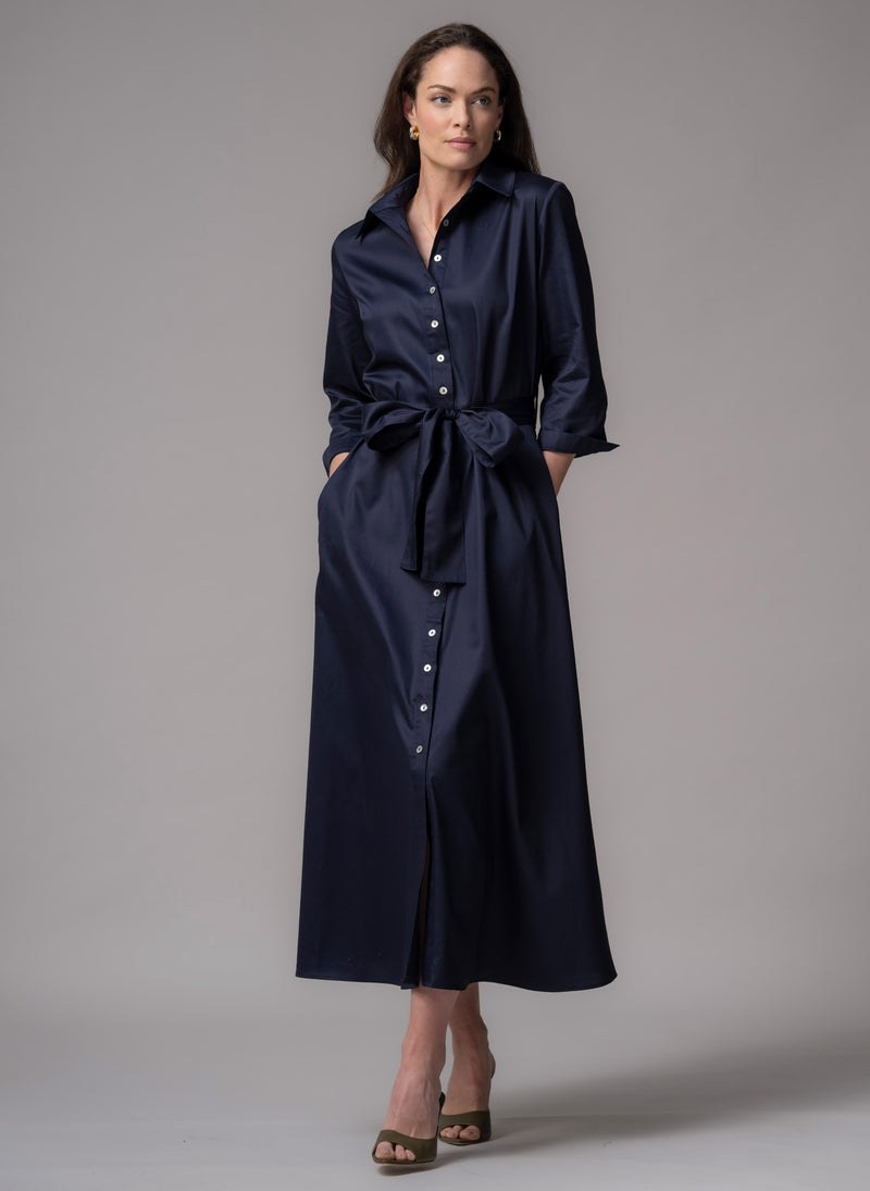 Veronica Navy Cotton Button Down Midaxi Shirt Dress