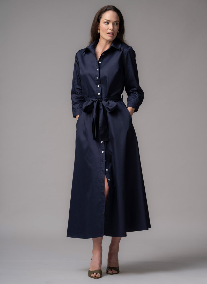 Veronica Navy Cotton Button Down Midaxi Shirt Dress