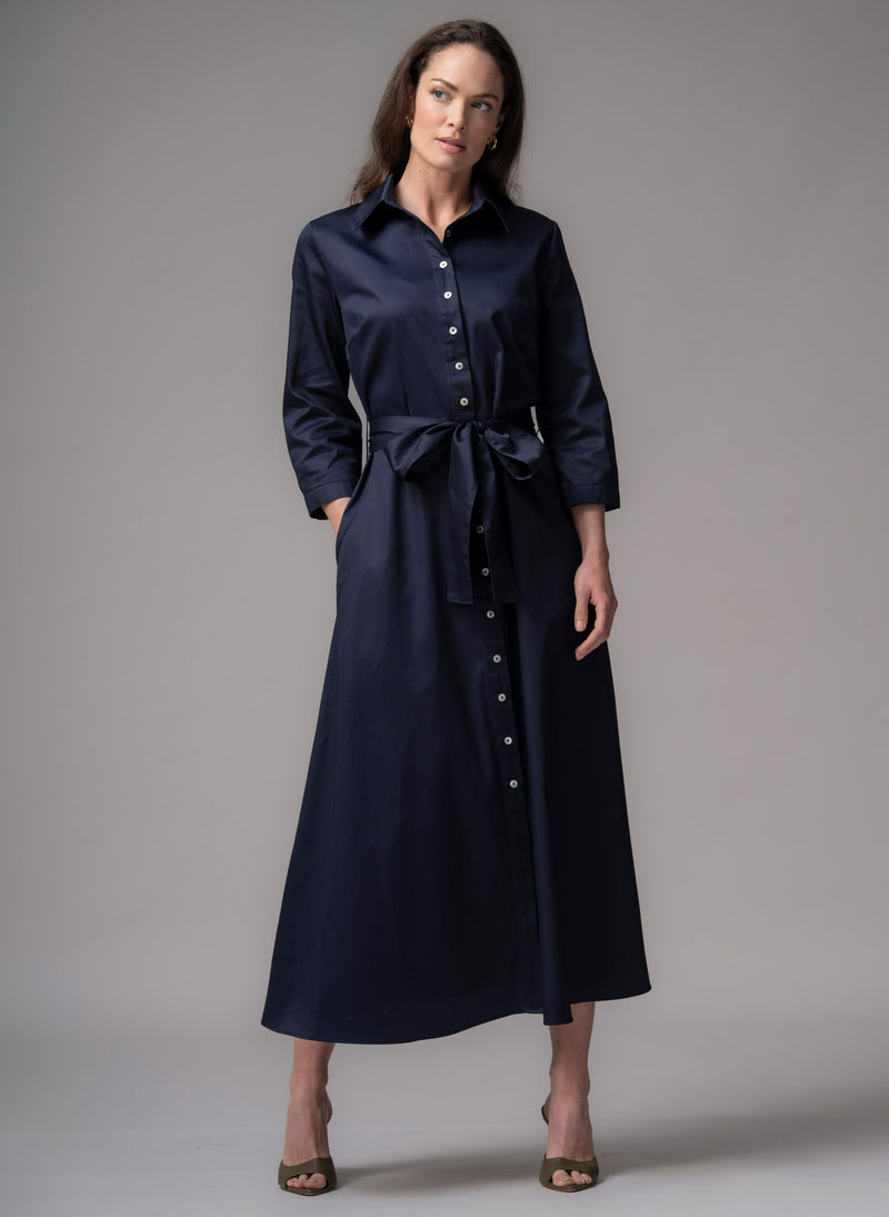 Veronica Navy Cotton Button Down Midaxi Shirt Dress