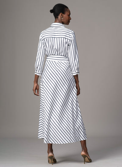 Veronica Navy & White Stripe Cotton Button Down Midaxi Shirt Dress
