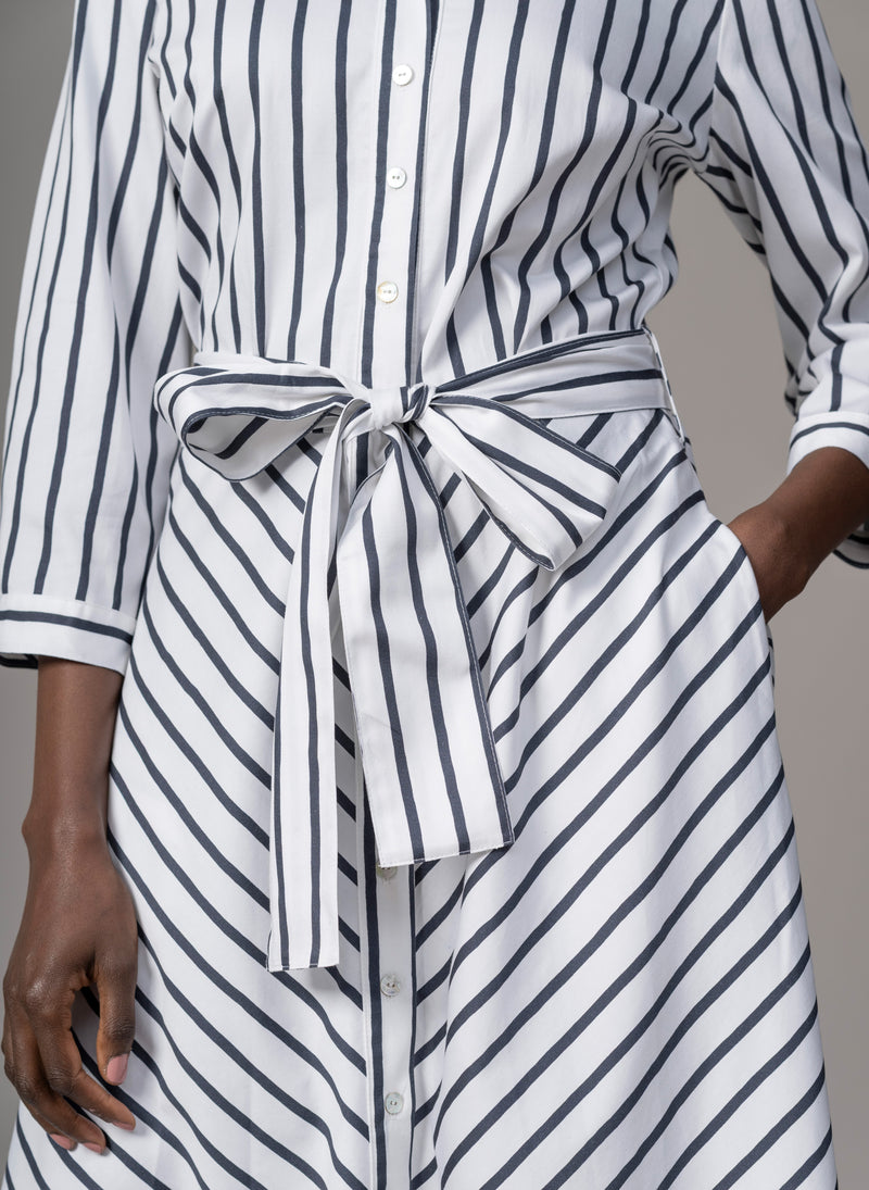 Veronica Navy & White Stripe Cotton Button Down Midaxi Shirt Dress