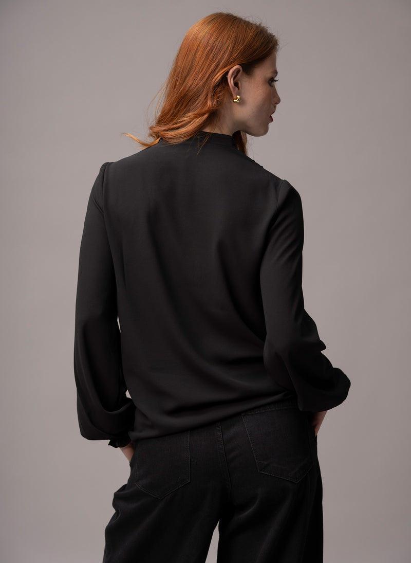 Victoria Black Ruffled Evening Blouse