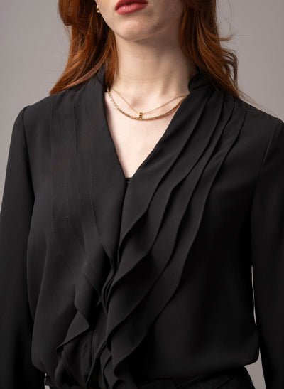 Victoria Black Ruffled Evening Blouse