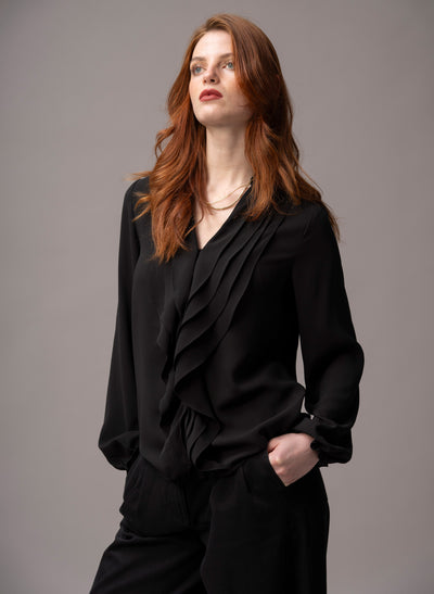 Victoria Black Ruffled Evening Blouse