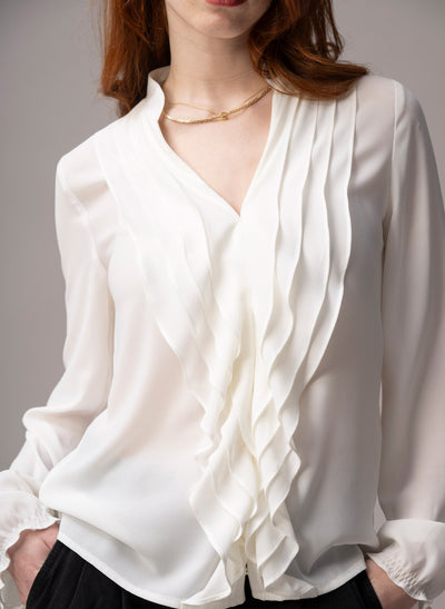 Victoria Ivory Ruffled Evening Blouse