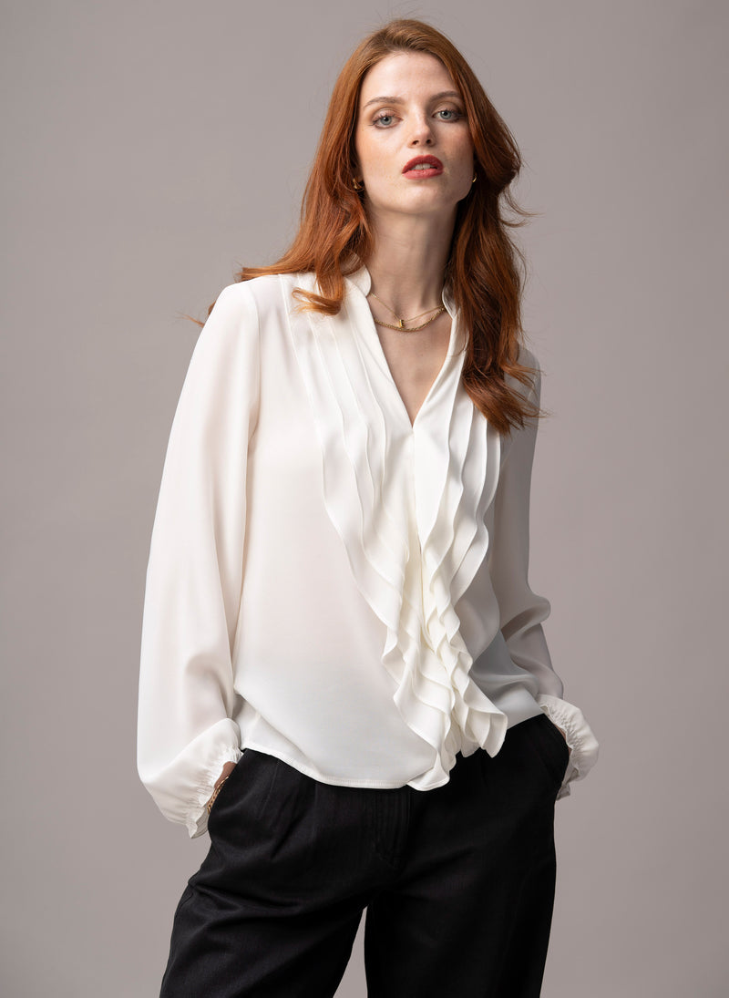 Victoria Ivory Ruffled Evening Blouse